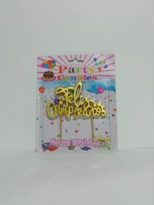Blister Vela Frase Feliz Cumple Con Brillo Dorada 7 Cm X1