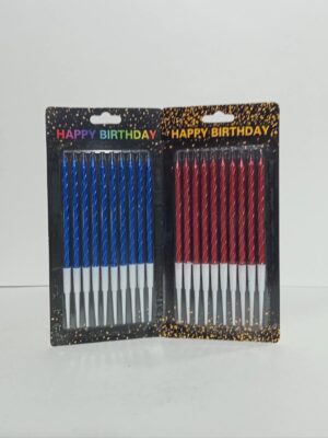 Blister Vela Torneada Metalizada Con Portavela Varios Colores 13Cm X10