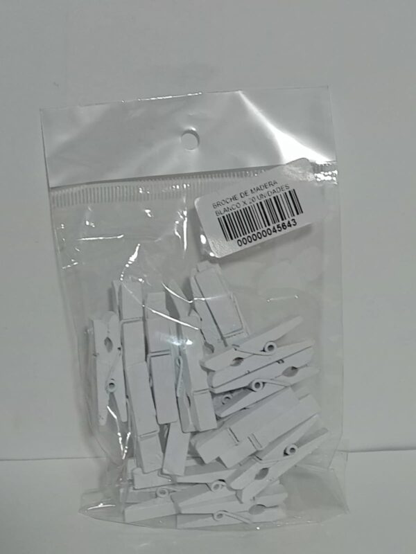 BROCHE DE MADERA MEDIANO BLANCO X 20 UNIDADES