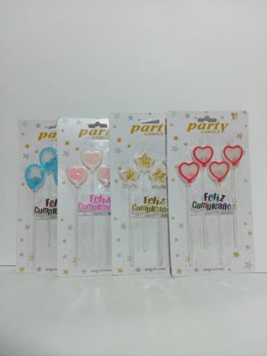 Blister Vela Pinche Con Confetti Corazon/Estrella/ Globito Con Frase Feliz CumpleañOs(5 Piezas) 15 Cm X1