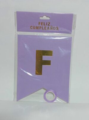 BANDERIN CON STAMPING FELIZ CUMPLE GIGANTE LILA  x1