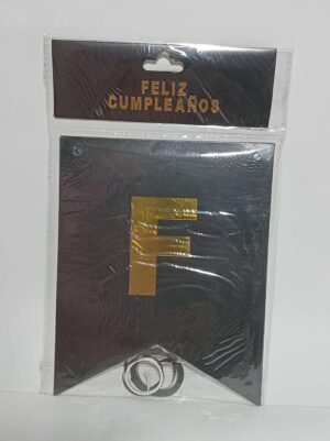 BANDERIN CON STAMPING FELIZ CUMPLE GIGANTE NEGRO x1