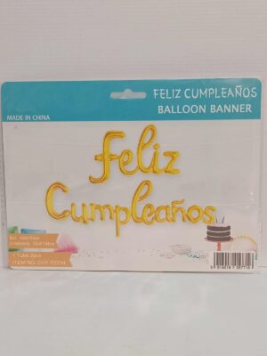 GLOBO FRASE CURSIVA FELIZ CUMPLEAÑOS DORADA  x1