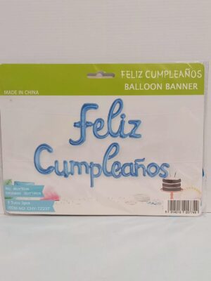 GLOBO FRASE CURSIVA FELIZ CUMPLEAÑOS AZUL x1