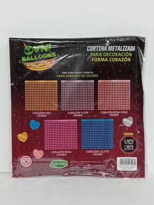 CORTINA OVNI METALIZADA CORAZON DORADA ( 2.00 x1.00 mts ) x1