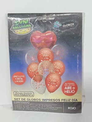 KIT GLOBOS FRASES OVNI FELIZ DIA ROJO x9 (APTO HELIO)