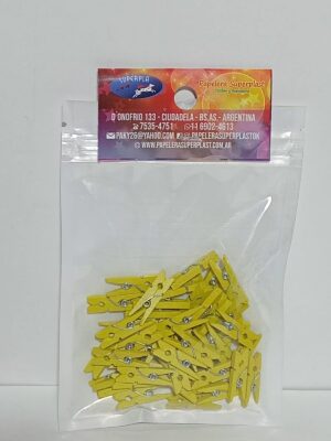 BROCHE DE MADERA MEDIANO AMARILLO X 20 UNIDADES