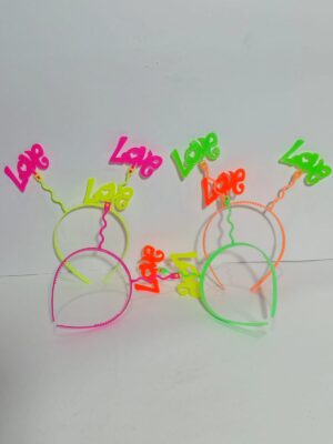 VINCHA PLASTICA FLUO LOVE  x4u.