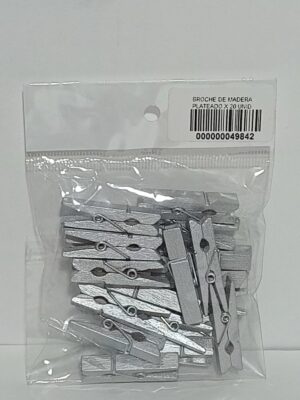 BROCHE DE MADERA MEDIANO PLATEADO X 20 UNIDADES