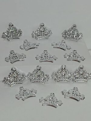 APLIQUE CORONITA DIAMANTE PLASTICA PLATEADA x 24