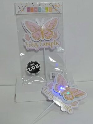PINCHE ADORNO FELIZ CUMPLE 3D MARIPOSAS GLAM CON LUZ CALUMI x1u.