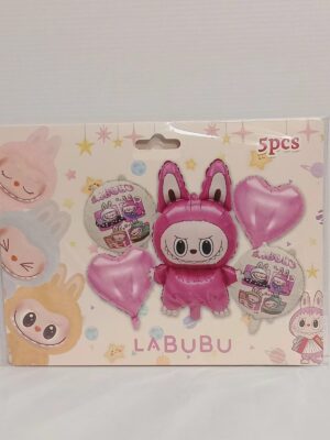 KIT GLOBOS PERSONAJE LABUBU ROSA/VIOLETA 5 PIEZAS x1