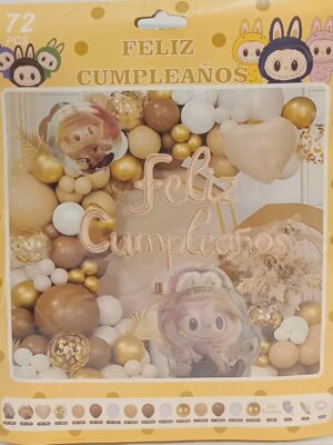 KIT GLOBOS PERSONAJE PREMIUM FELIZ CUMPLEAÑOS LABUBU 72 PIEZAS x1