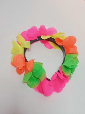 VINCHA FLORES DE TELA BICOLOR FLUO x1