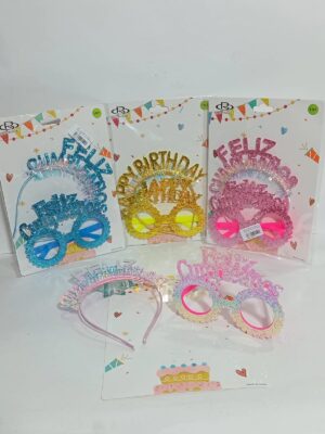 SET VINCHA FLECOS Y ANTEOJO FELIZ CUMPLE x1